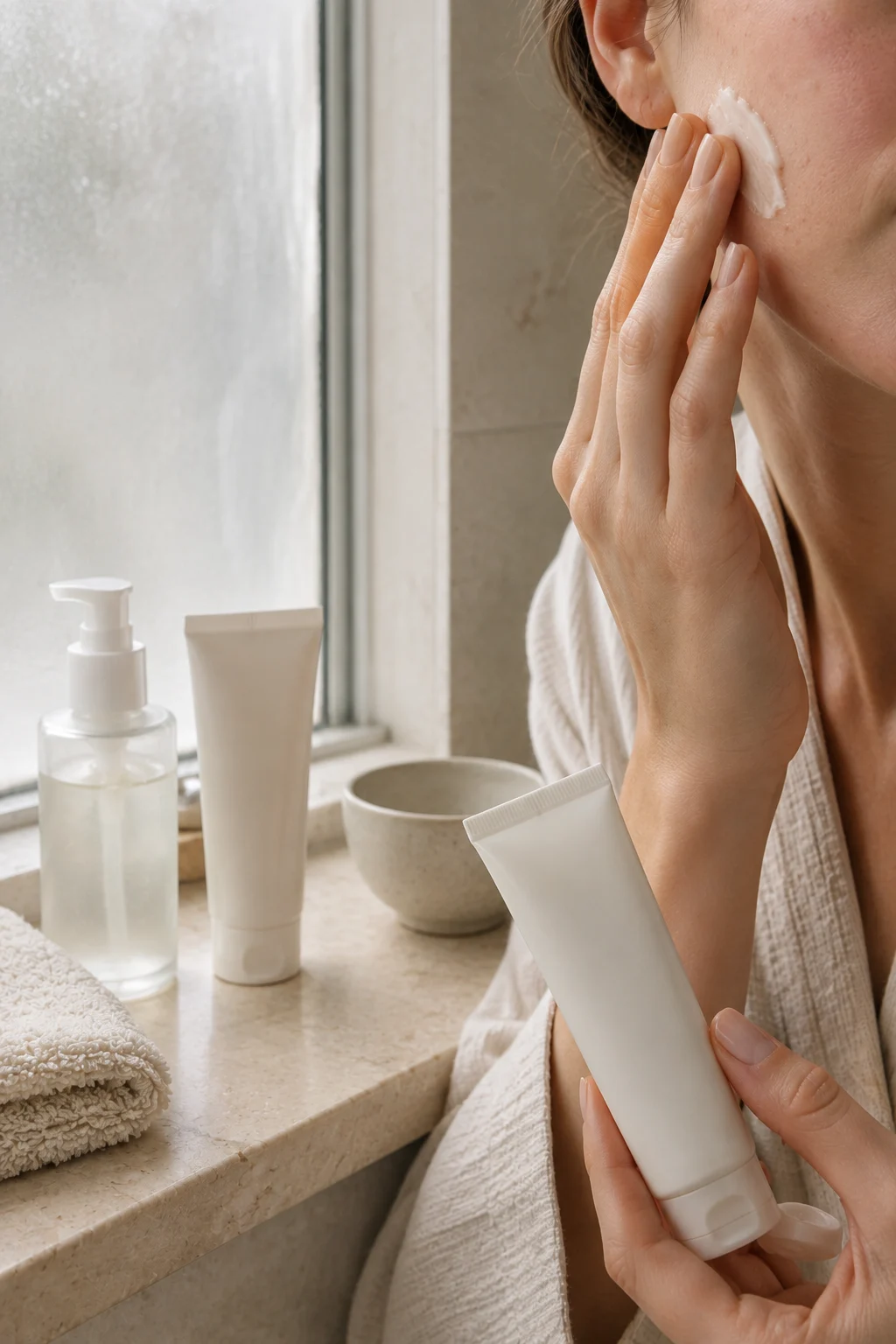Gentle skincare routine with fragrance-free moisturizer and cleanser for sensitive skin barrier care