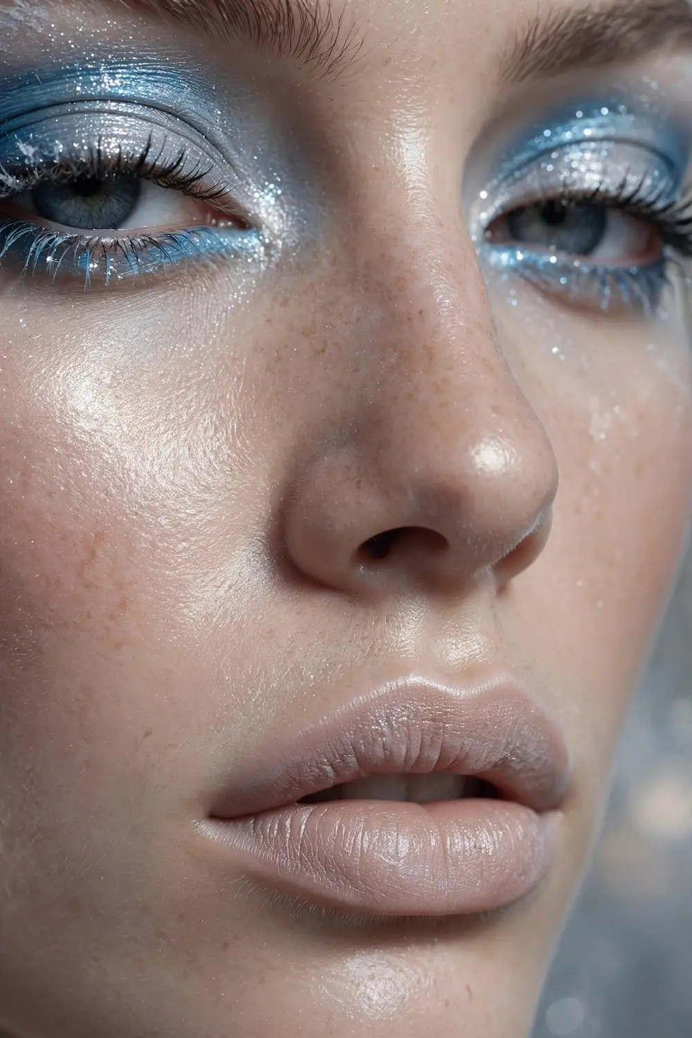 Frosted makeup full winter glam look