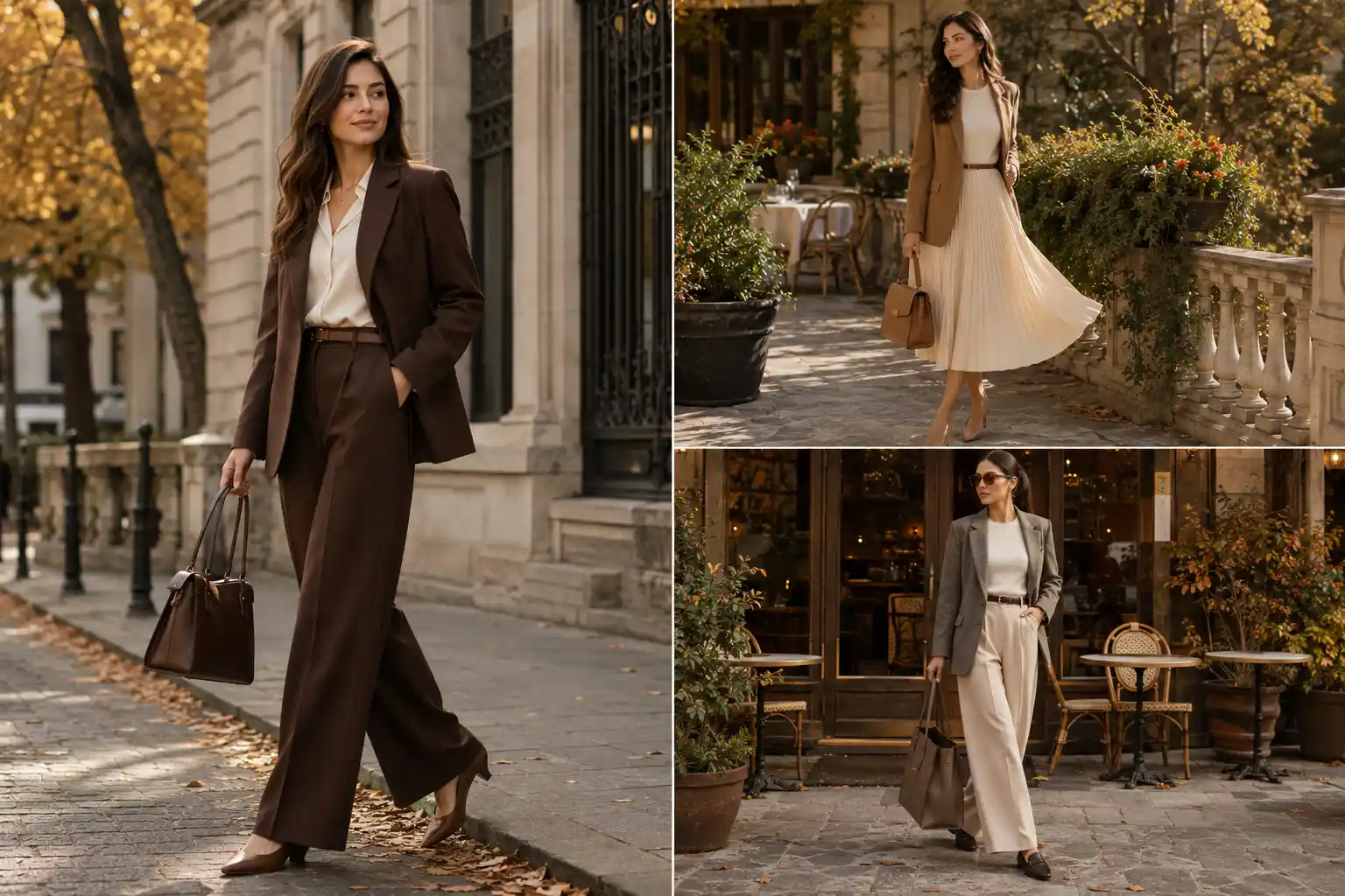 Pinterest-style Fall 2026 fashion graphic featuring a stylish young woman in a polished work outfit with tailored trousers, a blazer, and handbag, with bold stacked text reading “17 Fall Work Outfit Ideas for 2026” and styleandseen.com at the bottom.