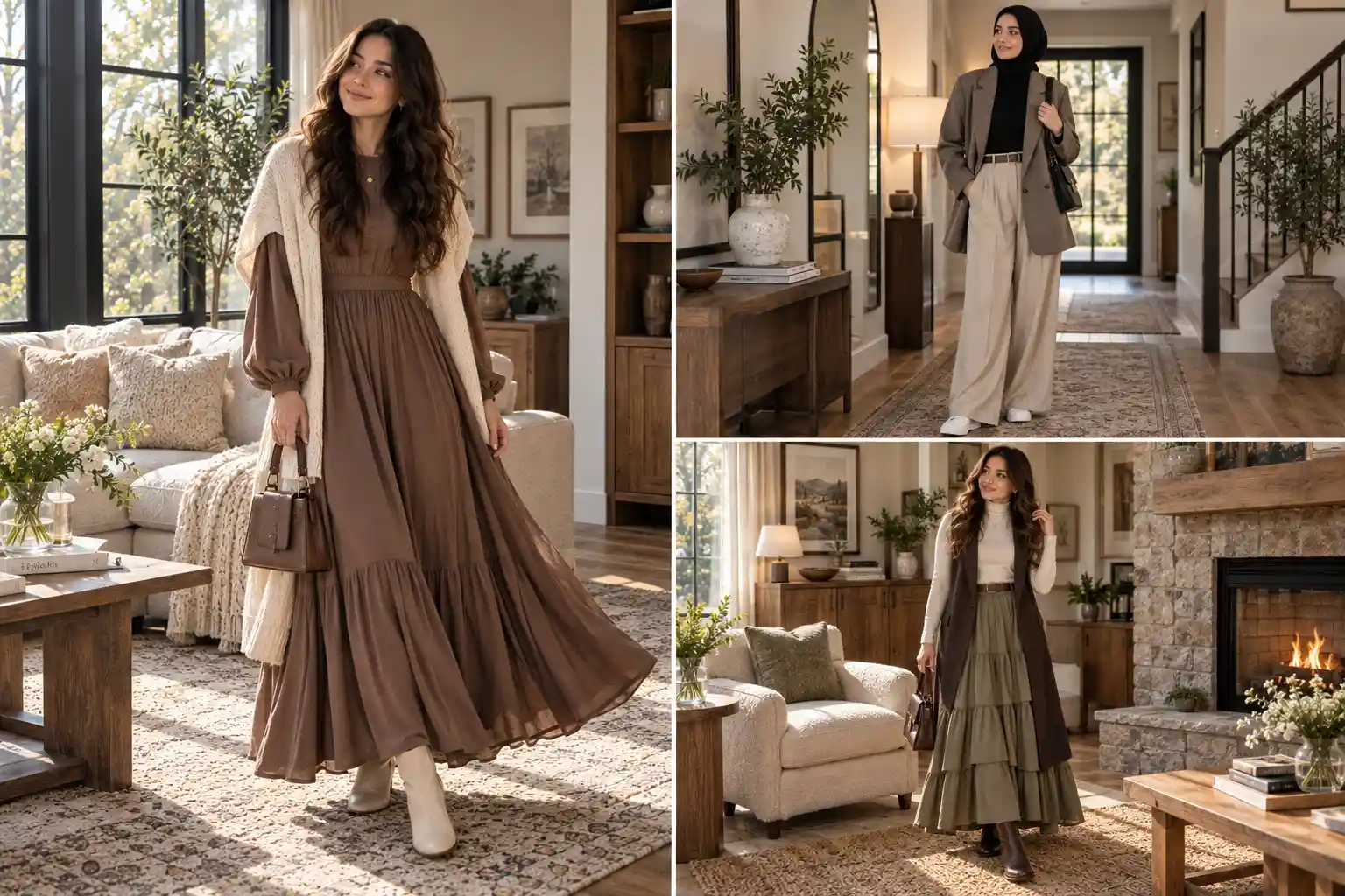 Pinterest-style fashion graphic featuring a stylish woman in a modest outfit with the headline “15 Modest Outfit Ideas You’ll Want to Try” and UrbanDecorIdeas.com