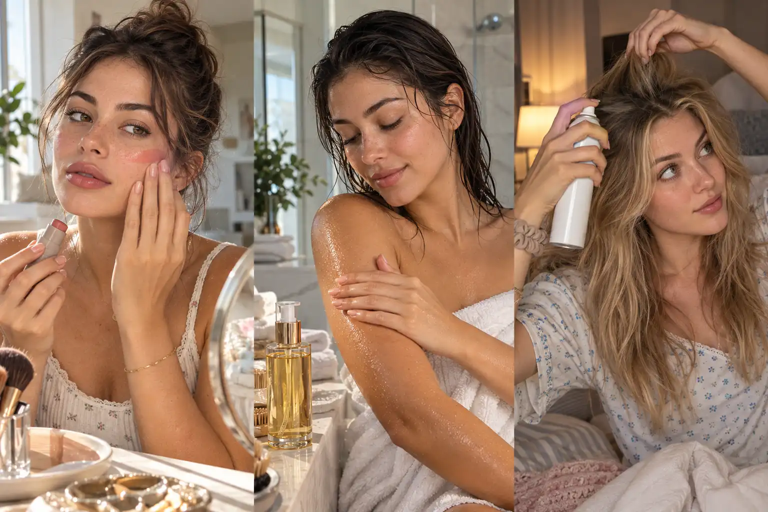 Pinterest beauty graphic featuring a young woman and bold editorial text promoting 11 easy lazy girl beauty hacks for a quick summer beauty routine.