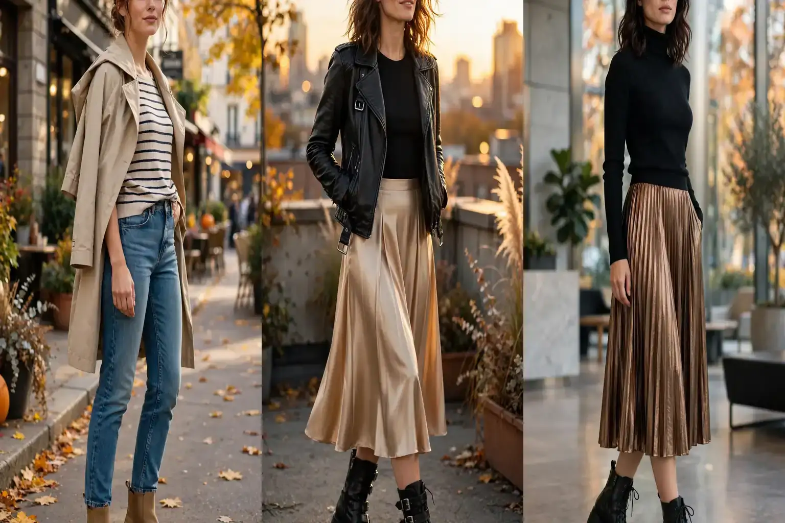Collage of three polished fall boot outfits from the Style and Seen guide
