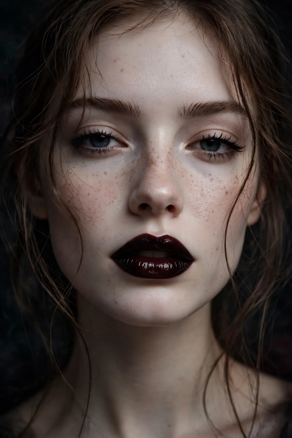 Black cherry lips Halloween makeup with dark vampy lipstick and glossy lips