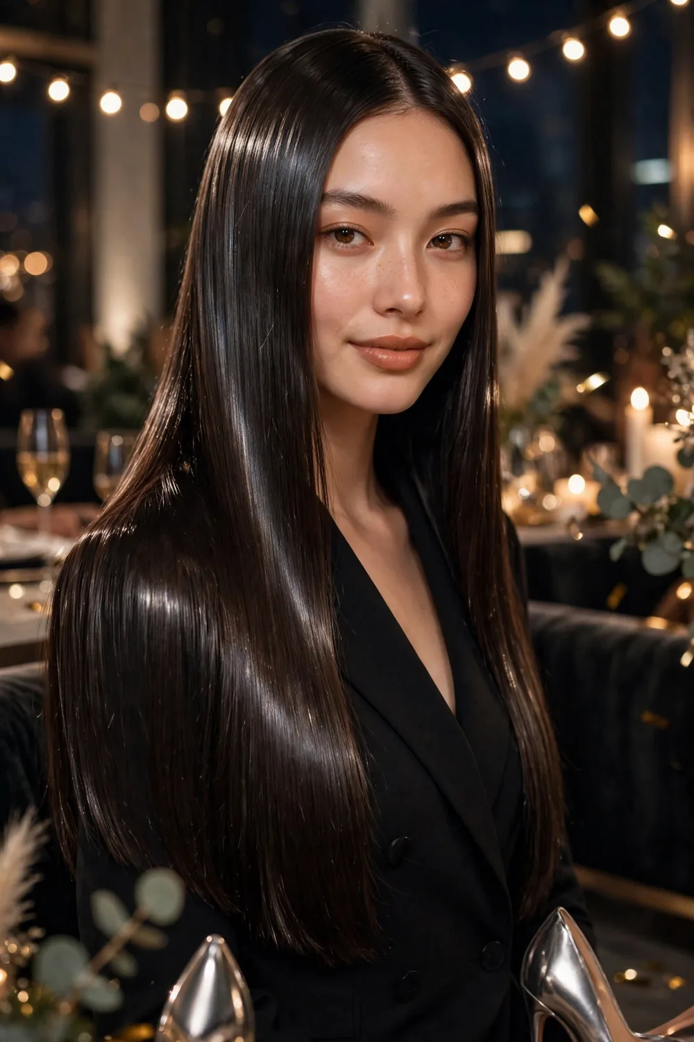 Ultra straight glossy glass hair with mirror shine