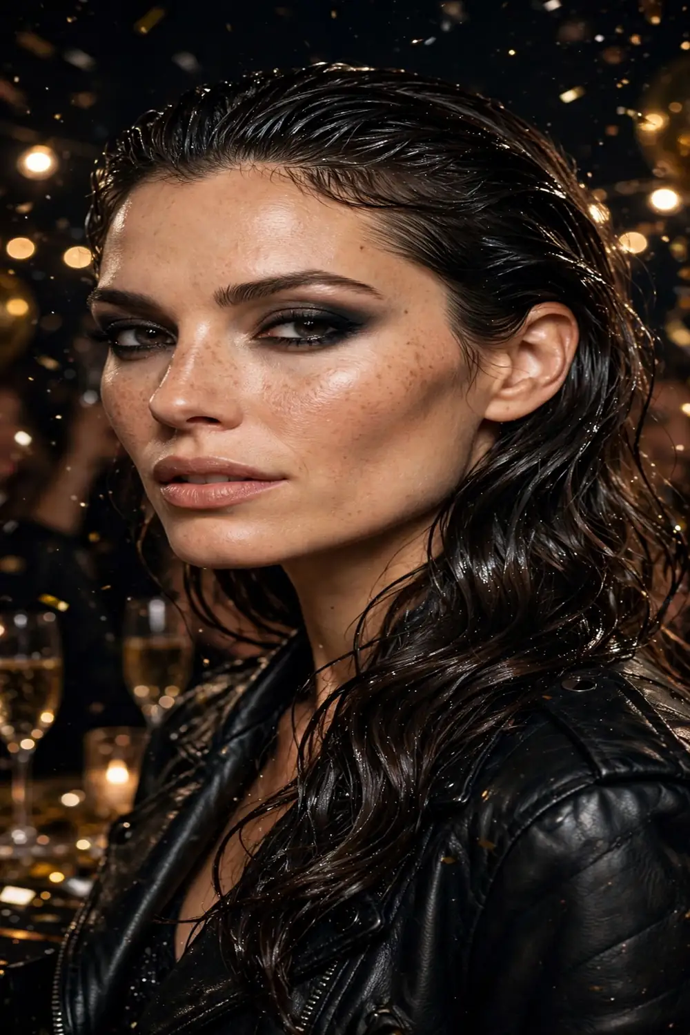 Wet look waves with glossy sculpted finish