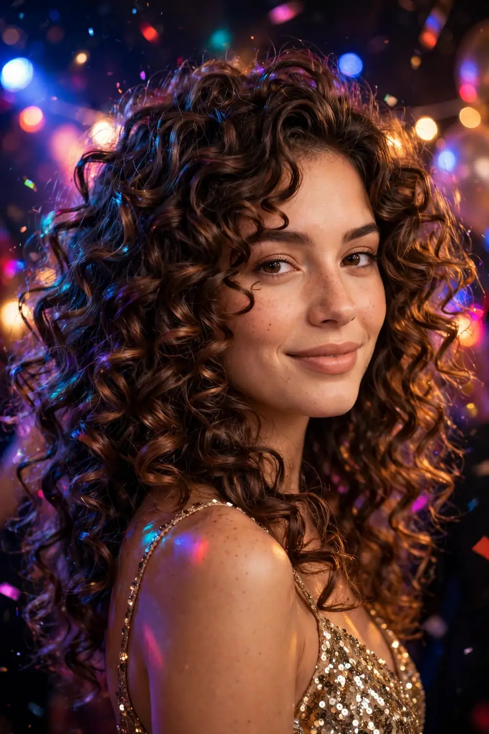 Bouncy layered curls with volume and shine