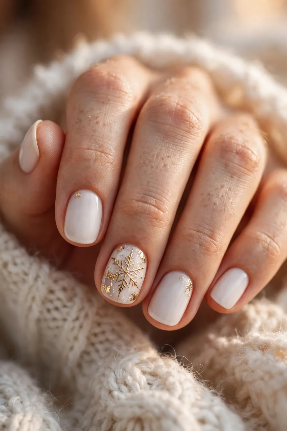 Photo of short rounded nails painted with crisp milky white polish