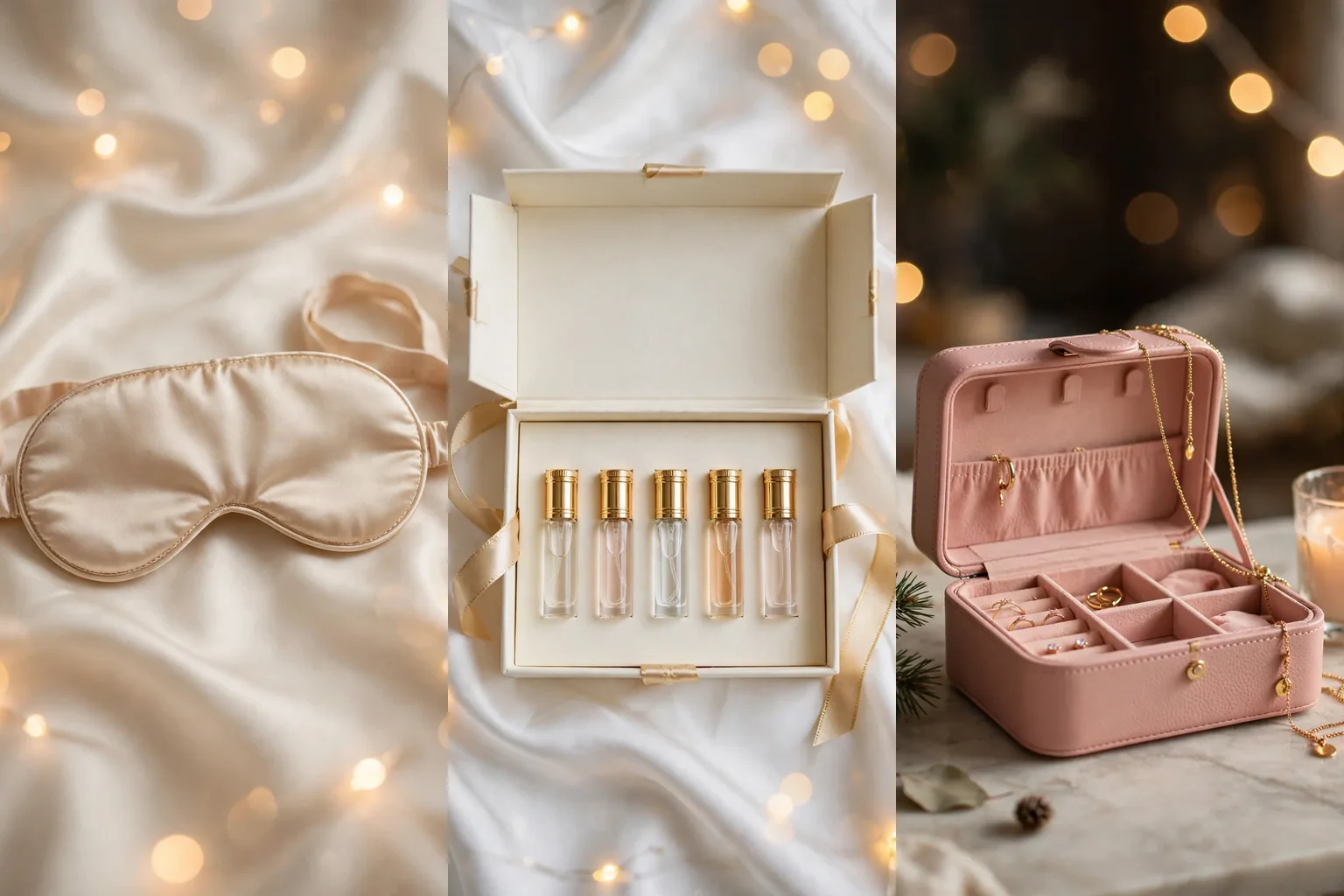 Collage of three luxe stocking stuffer gift ideas for women