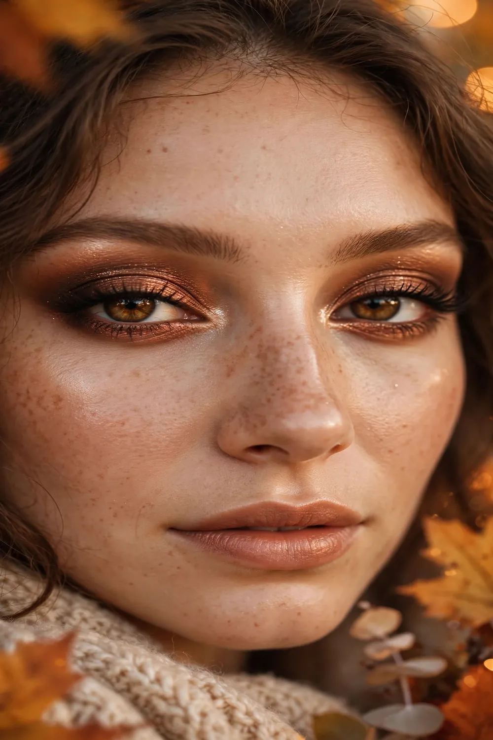 Woman wearing a warm bronze smoky eye makeup look for Thanksgiving