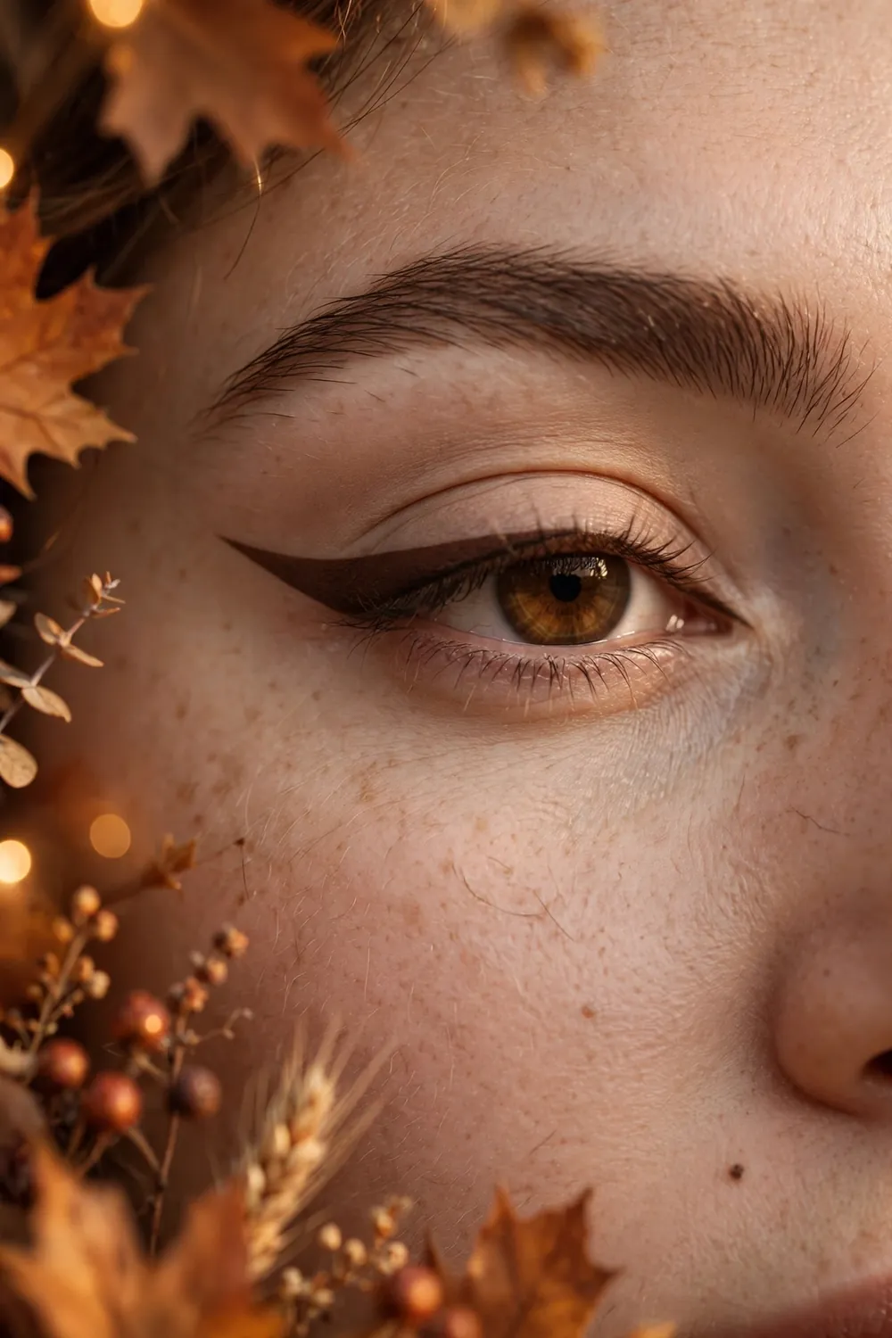 Espresso brown winged eyeliner with neutral eye makeup