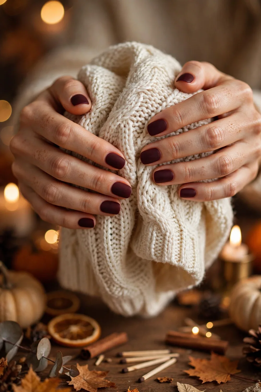 Matte burgundy wine Thanksgiving nails