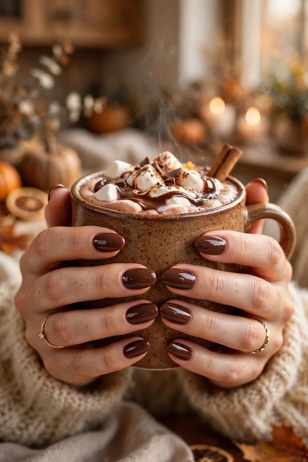 Chocolate glazed Thanksgiving nails