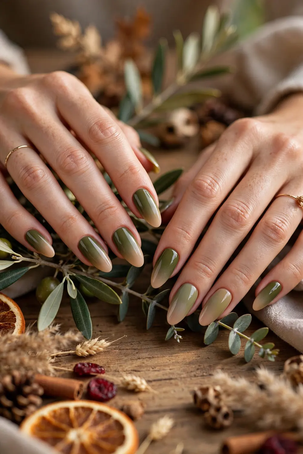 Olive ombre Thanksgiving nails