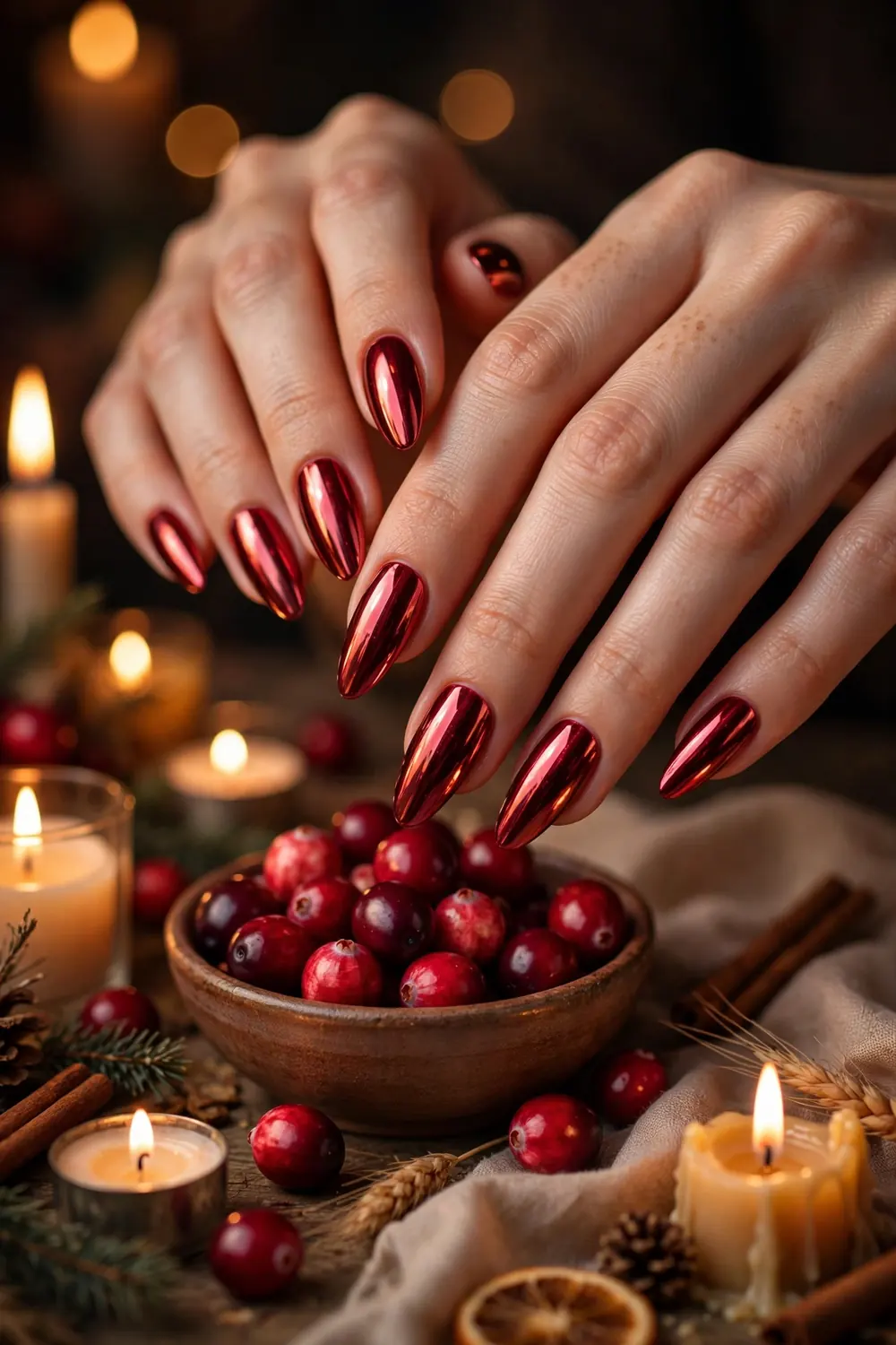 Cranberry chrome Thanksgiving nails