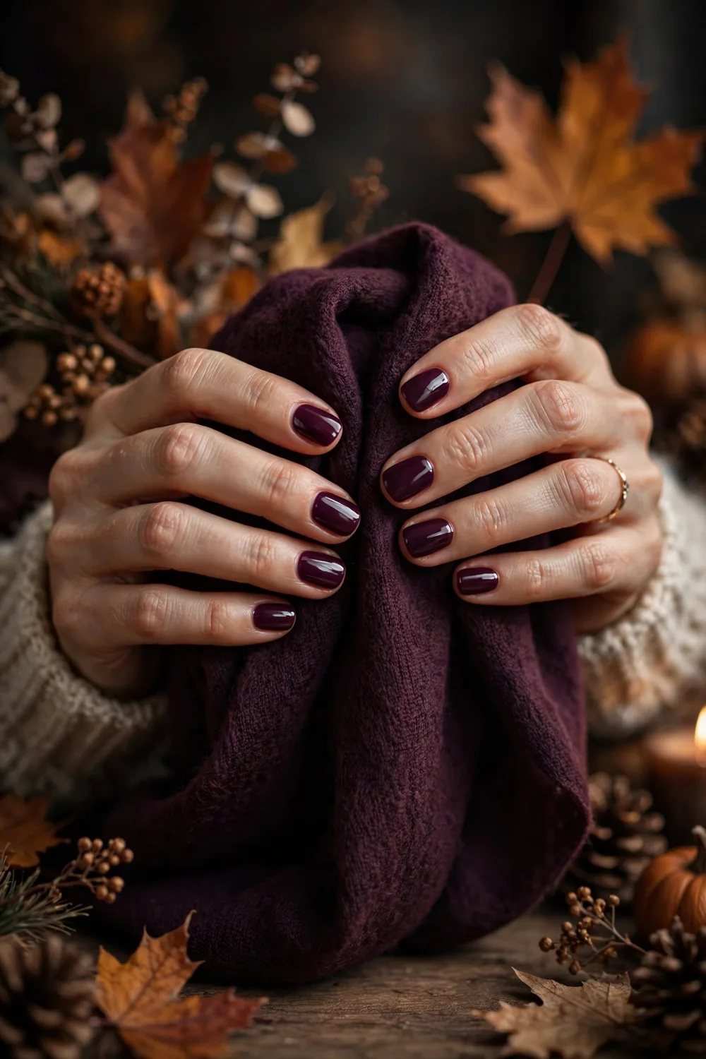 Deep plum creme Thanksgiving nails