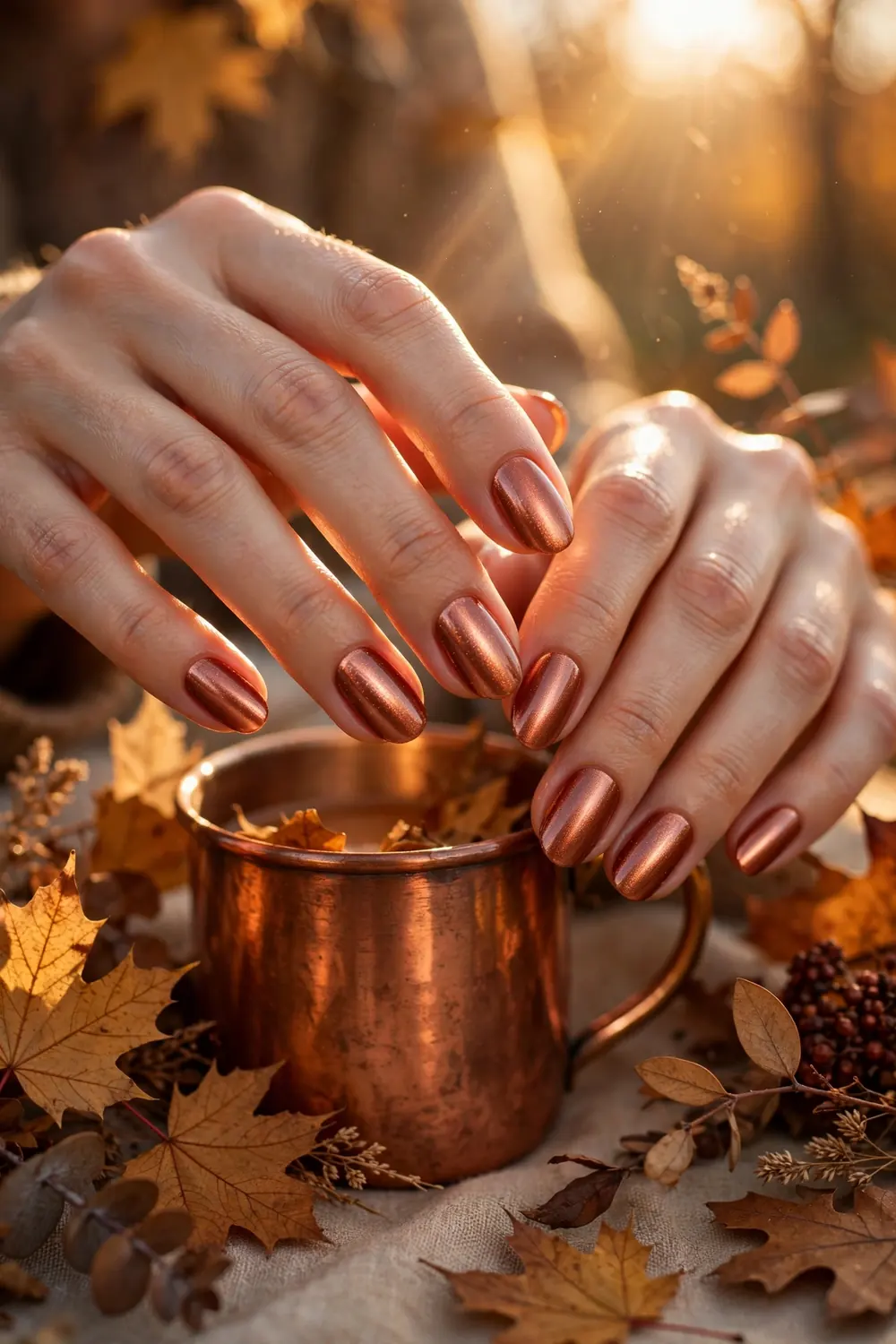 Copper shimmer Thanksgiving nails