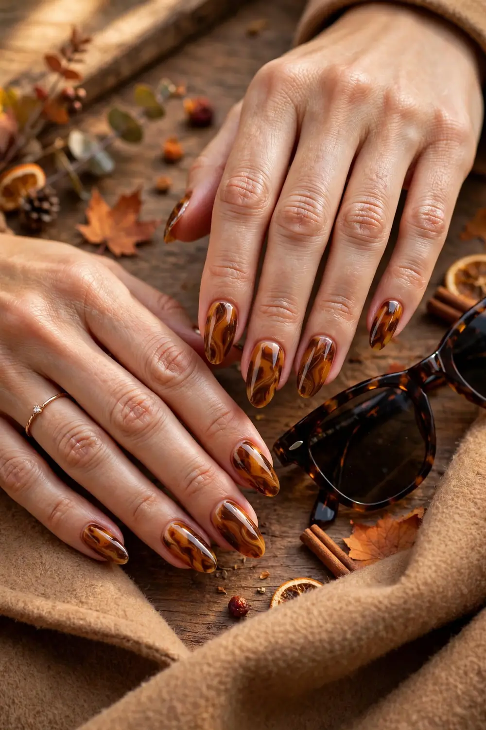 Caramel tortoise Thanksgiving nails
