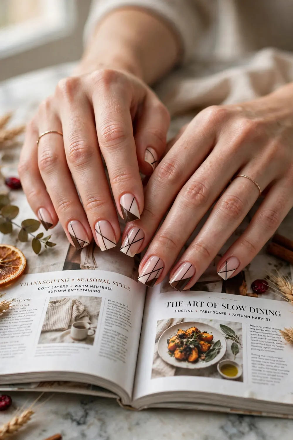 Espresso negative space Thanksgiving nails