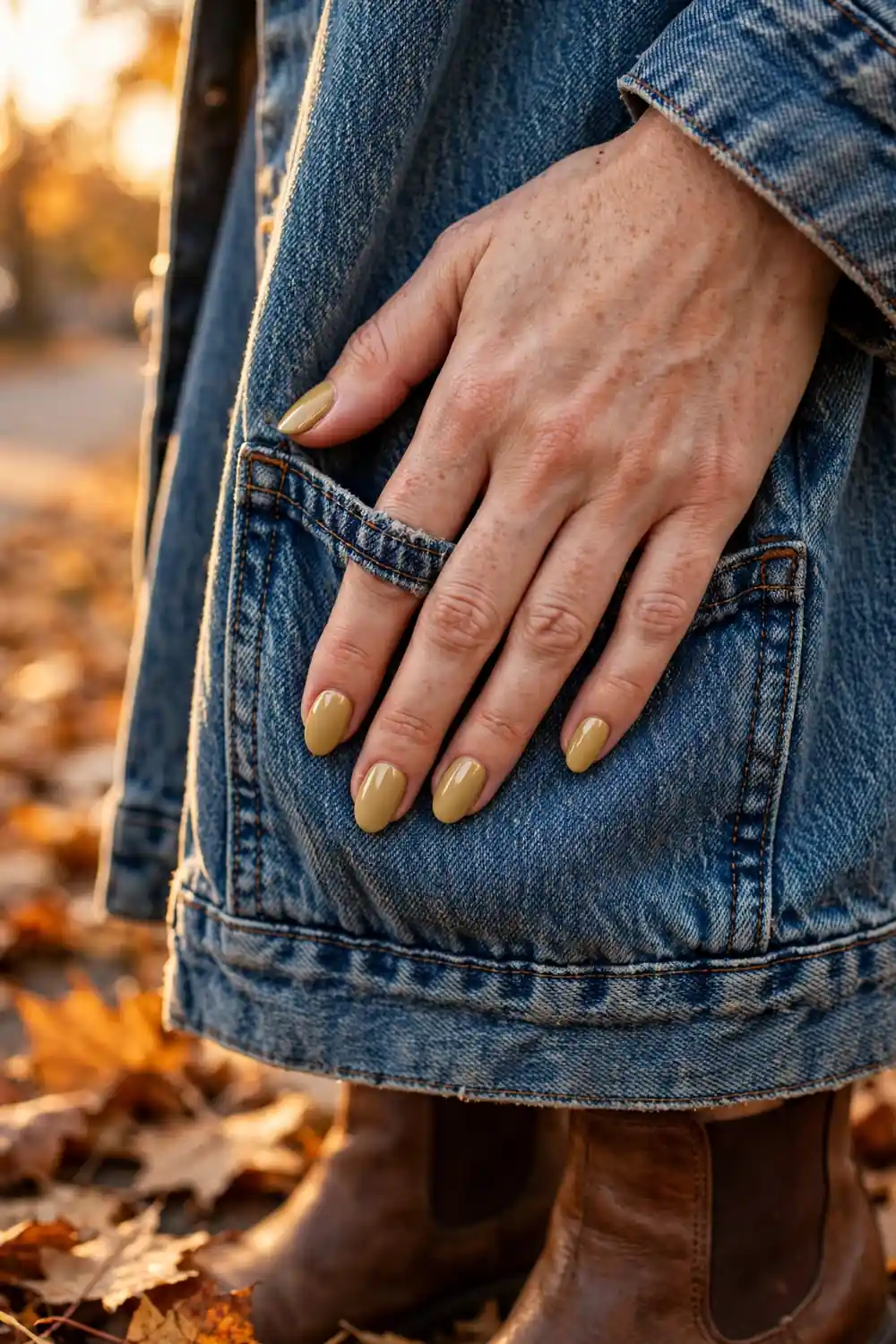 Muted mustard creme Thanksgiving nails