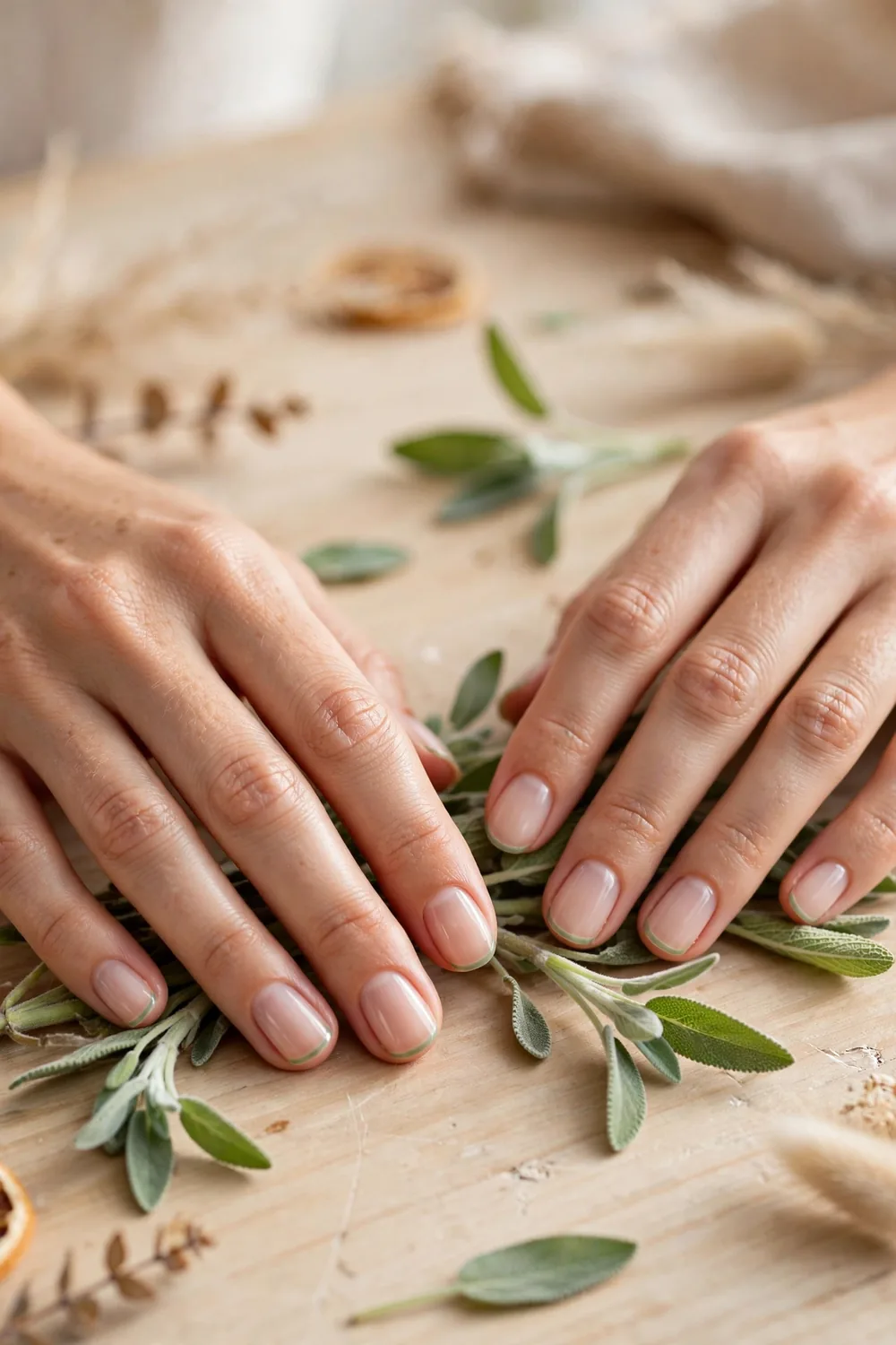 Sage micro French Thanksgiving nails
