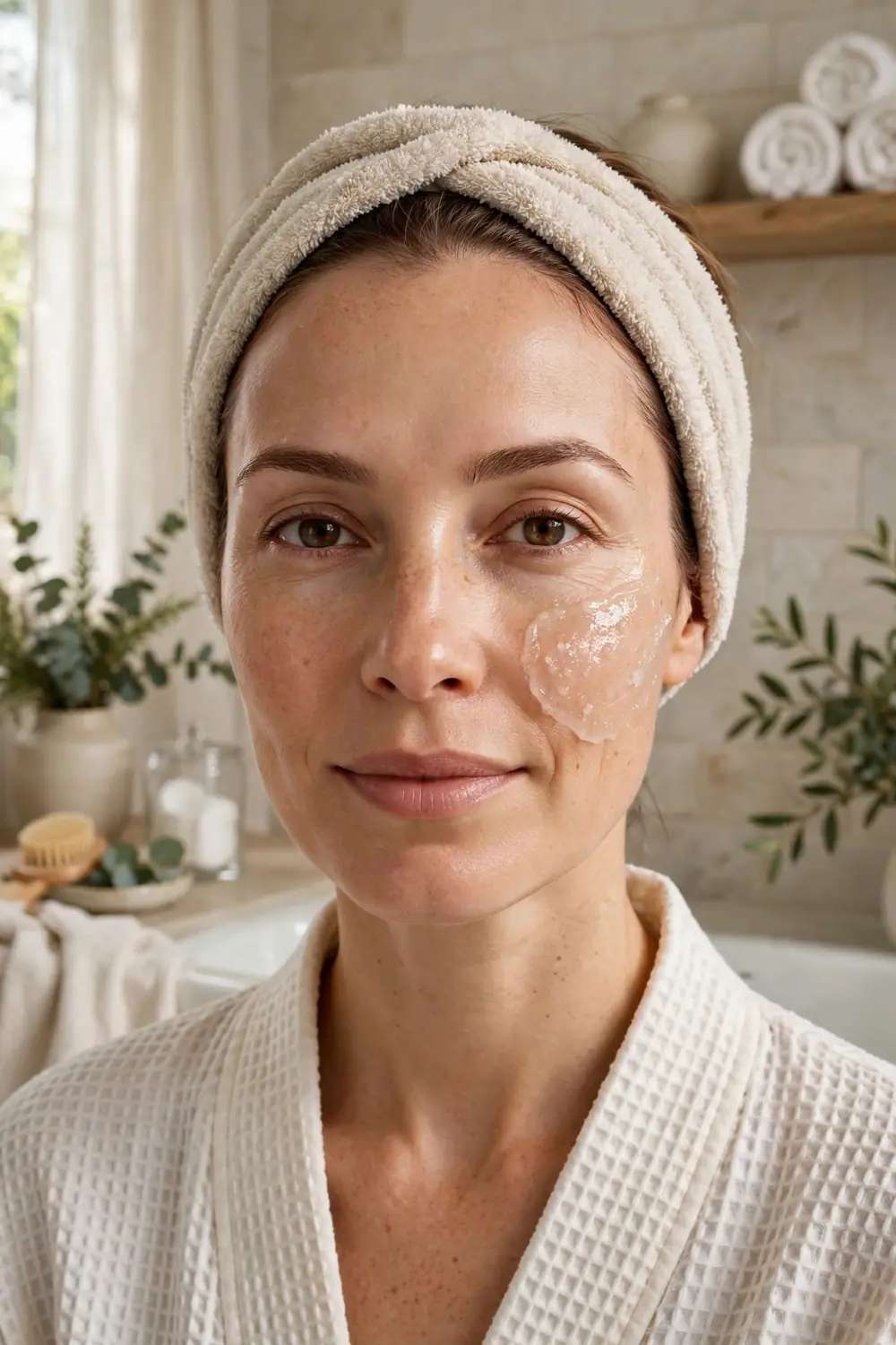 Gentle exfoliating treatment with soft brush on glowing winter skin